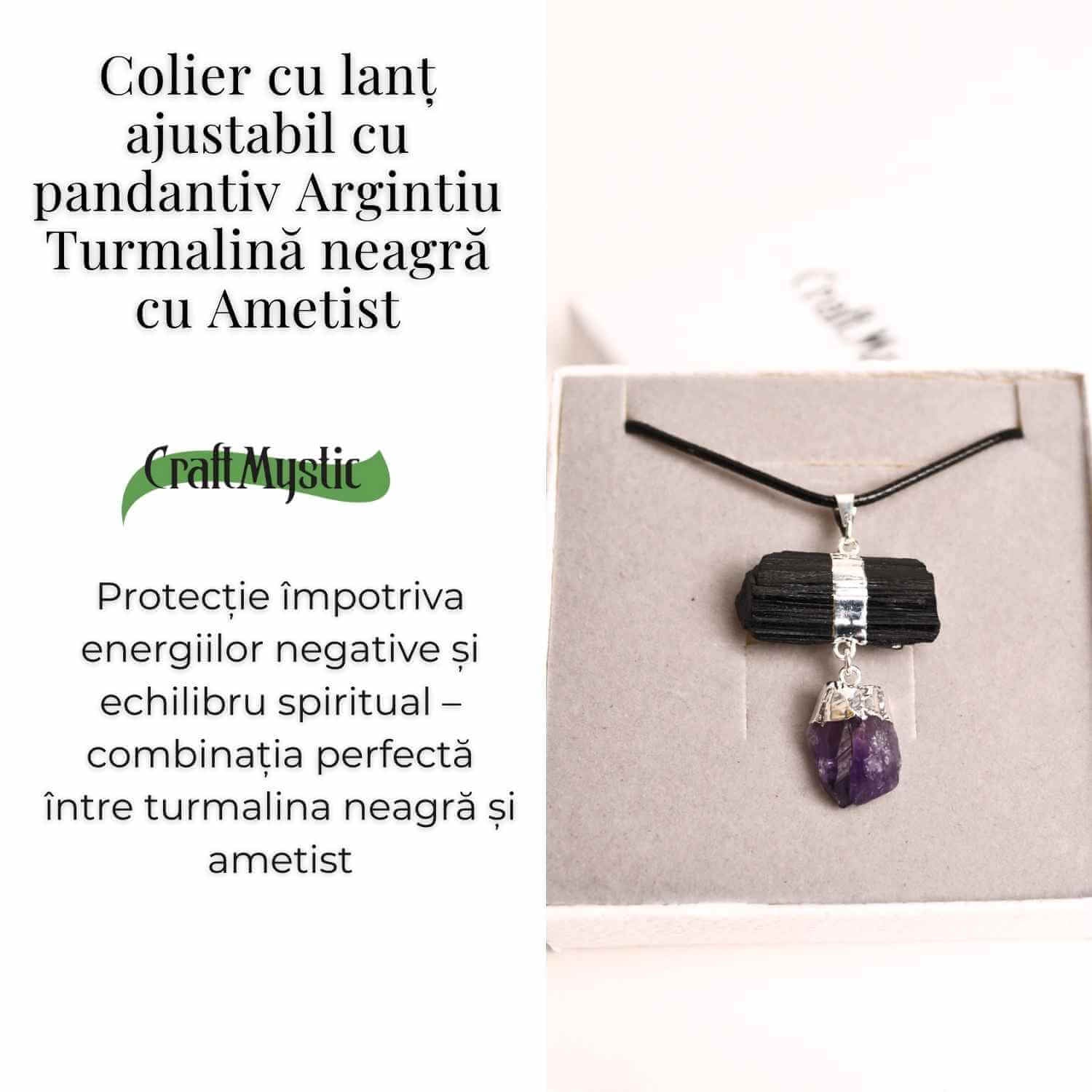 Colier cu pandantiv Turmalina si Ametist – Protectie si Claritate Spirituala