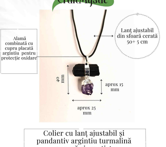 Colier cu pandantiv Turmalina si Ametist – Protectie si Claritate Spirituala