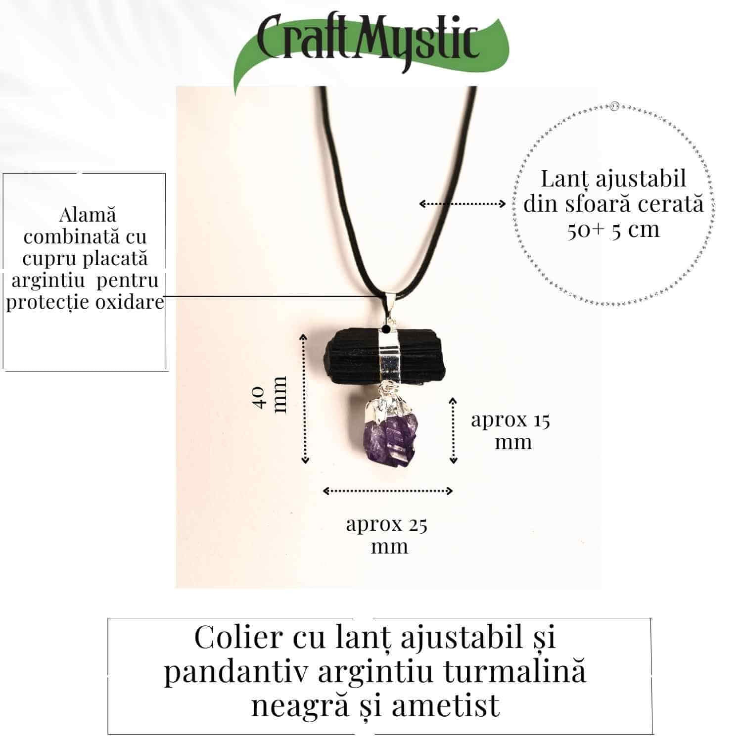 Colier cu pandantiv Turmalina si Ametist – Protectie si Claritate Spirituala