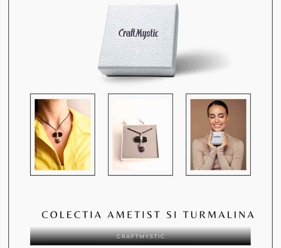 Colier cu pandantiv Turmalina si Ametist – Protectie si Claritate Spirituala