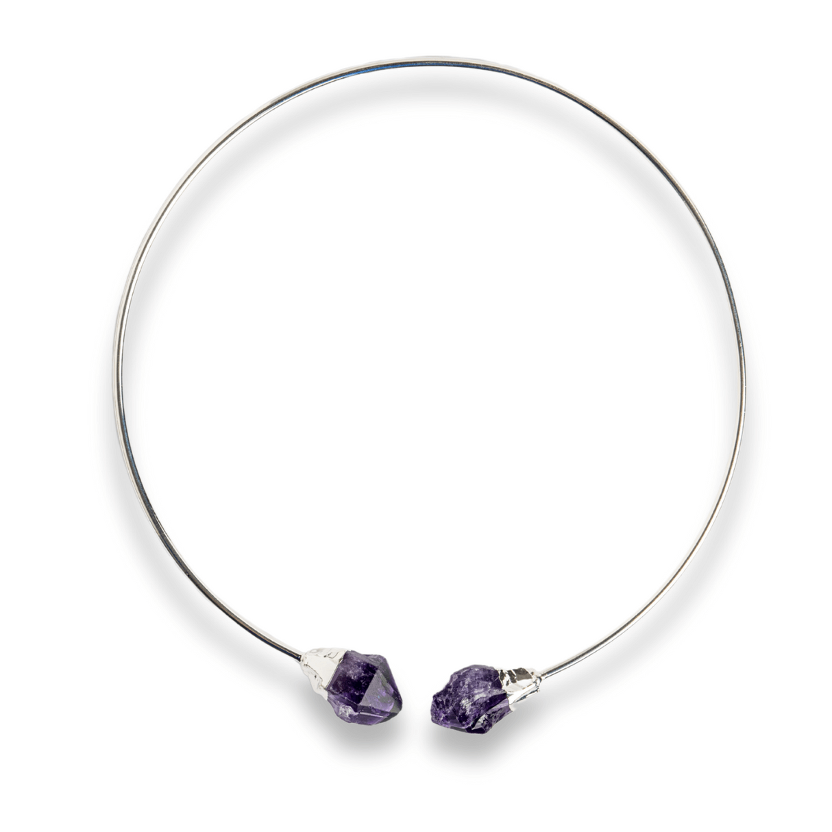 Colier Choker Argintiu cu Piatra Ametist Bruta - Echilibrare si Spiritualitate