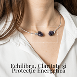 Colier Choker Argintiu cu Piatra Ametist Bruta - Echilibrare si Spiritualitate