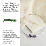 Colier Choker Argintiu cu Piatra Ametist Bruta - Echilibrare si Spiritualitate