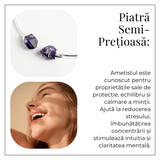 Colier Choker Argintiu cu Piatra Ametist Bruta - Echilibrare si Spiritualitate