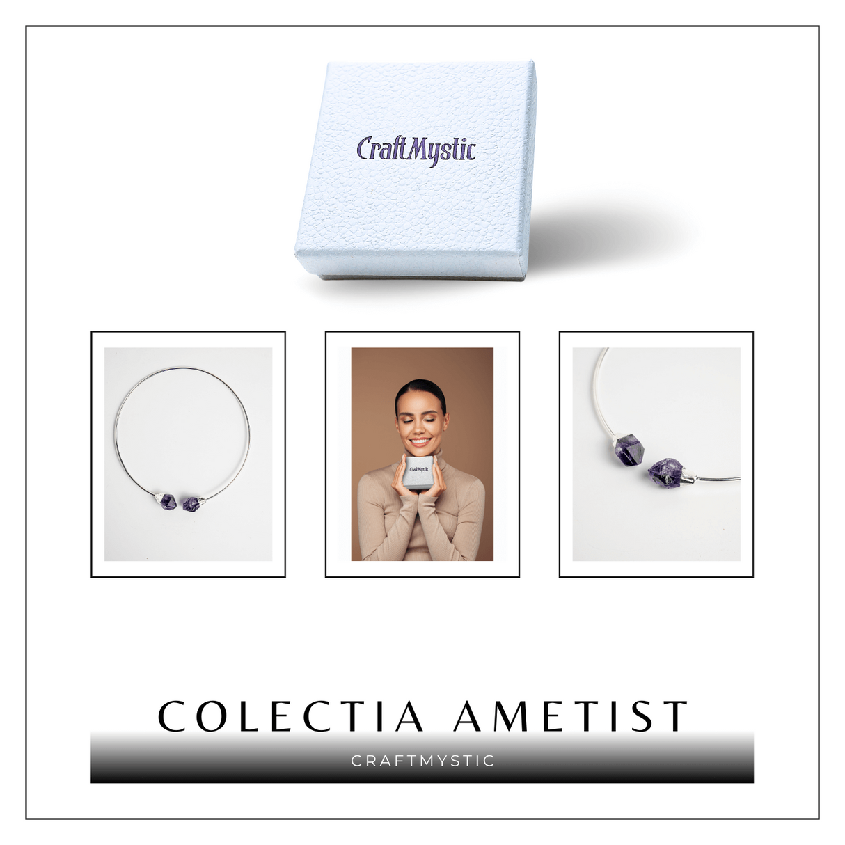 Colier Choker Argintiu cu Piatra Ametist Bruta - Echilibrare si Spiritualitate