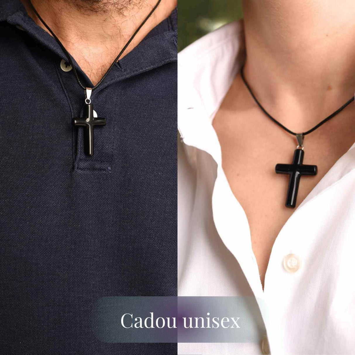 Colier cu Obsidian Natural in forma de cruce - Protectie Energetica si Echilibru