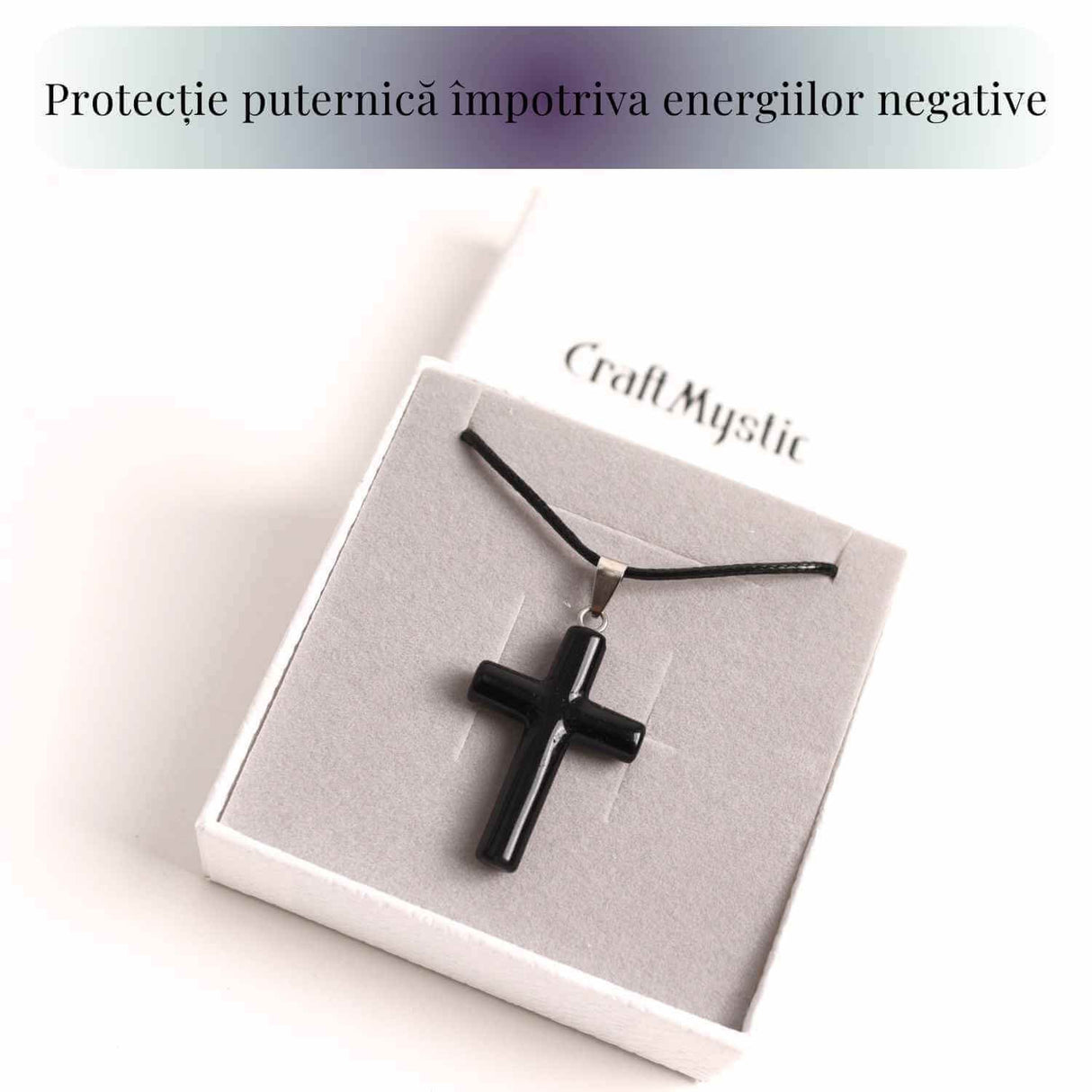 Colier cu Obsidian Natural in forma de cruce - Protectie Energetica si Echilibru
