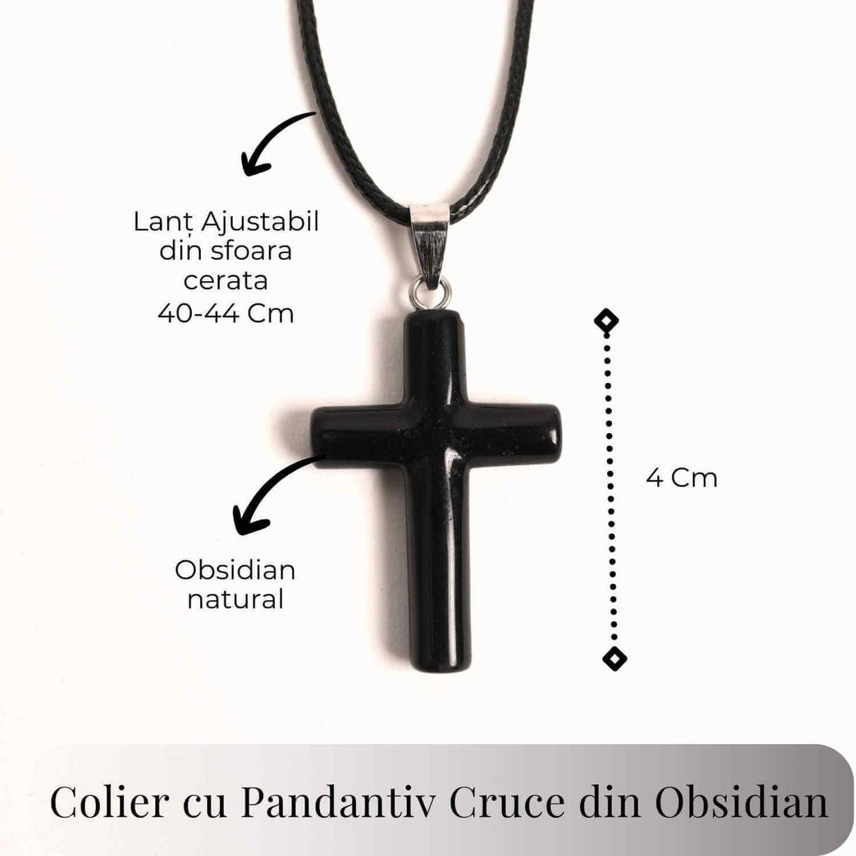 Colier cu Obsidian Natural in forma de cruce - Protectie Energetica si Echilibru