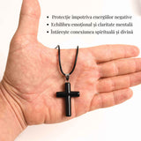 Colier cu Obsidian Natural in forma de cruce - Protectie Energetica si Echilibru