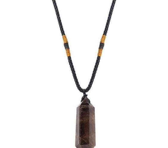 Colier cu cristal vindecator Obsidian 4-5 cm, in forma hexagonala cu dublu varf si saculet satin negru – pentru protectie, vointa si noroc