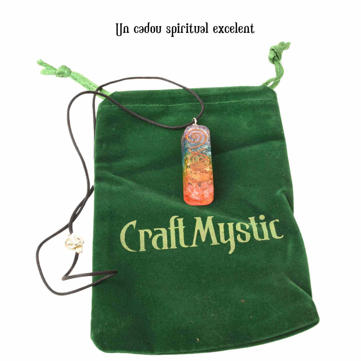 Pandantiv 4.5 cm de Vindecare a Chakrelor Orgonic cu Snur  - Colier cu 7 Pietre ale Chakrelor pentru Protectia Energetica si Vindecare Spirituala