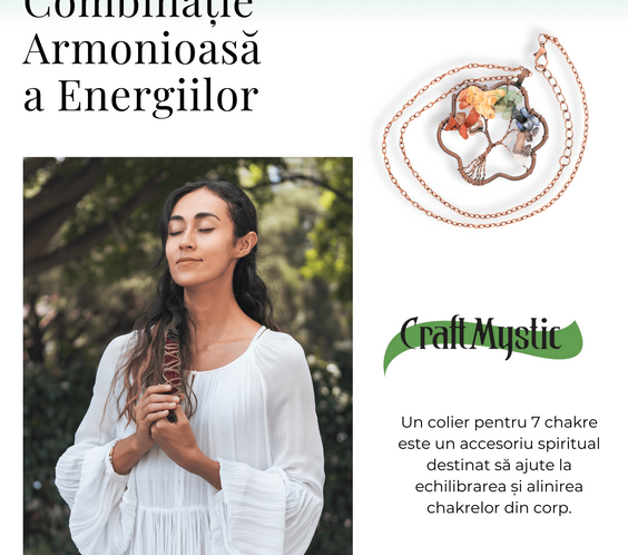 Colier cu pandantiv arborele vietii - Realizat manual cu pietre semipretioase sparte si cristale vindecatoare a celor 7 chakre