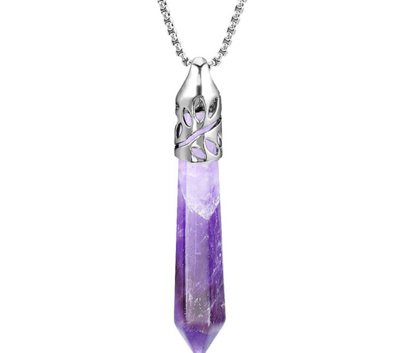 Colier cu pandantiv hexagonal din cristal ametist - O piatra puternica si protectoare, elibereaza stresul si calmeaza emotiile
