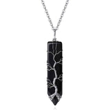 Colier cu pandantiv hexagonal din cristal obsidian - Realizat manual, infasurat intr-o sarma de cupru argintie, dandu-i o forma perfecta