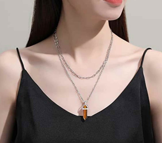 Colier cu pandantiv hexagonal din cristal ochi de tigru - O piatra semipretioasa care reprezinta protectie si ajuta la vindecarea energiei spirituale