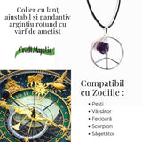 Colier cu Ametist în forma de Semnul Pacii – Liniste si Claritate