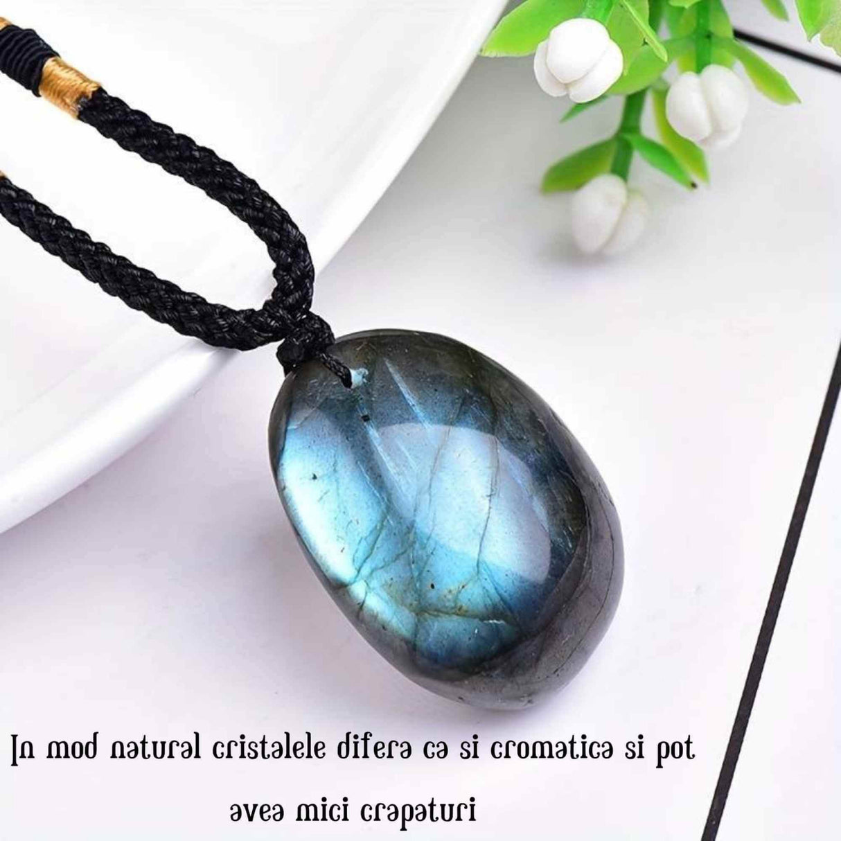 Colier cu Pandantiv Ovoidal din Labradorit Natural 3-4 cm pentru Meditatie, Protectie