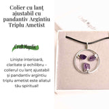 Colier cu pandantiv rotund si 3 pietre varf Ametist – Claritate si Eleganta Naturala