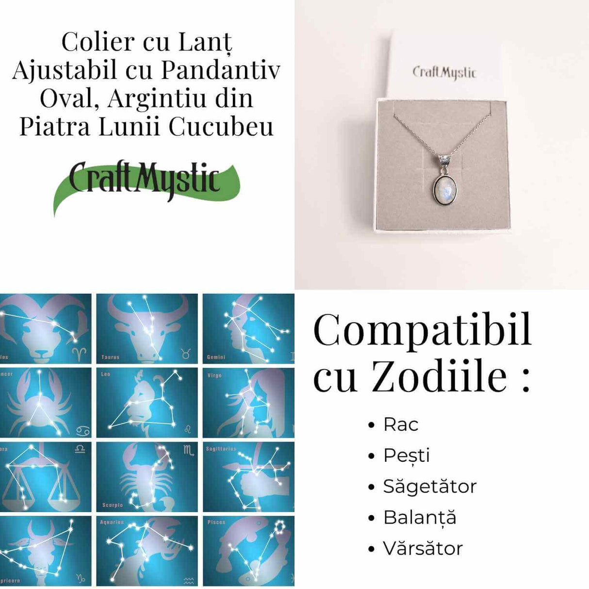 Colier cu Piatra Lunii Curcubeu - Armonie si Claritate Interioara
