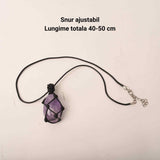 Colier cu Pandantiv din Ametist 3-4 cm Slefuit pentru Vindecare, in Sfoara Impletita, Bijuterie de Meditatie si Yoga pentru Femei