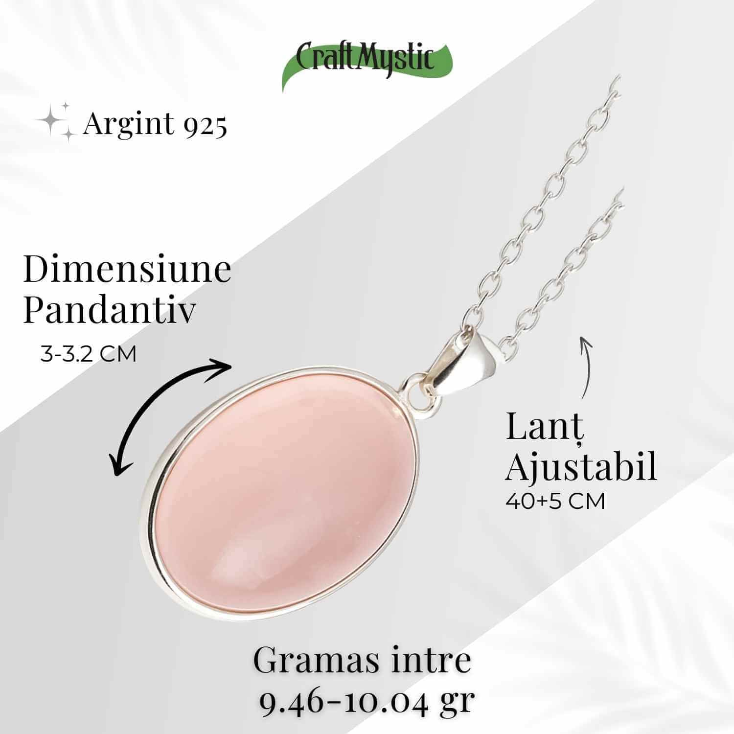 Colier cu argint 925 si piatra din cuart roz natural 9.46 - 10.04 grame – Echilibru si iubire profunda