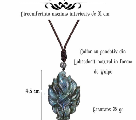 Colier cu Pandantiv Vulpita din Labradorit - Magia, Protectia si Intuitia