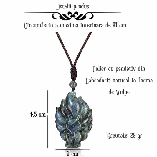 Colier cu Pandantiv Vulpita din Labradorit - Magia, Protectia si Intuitia