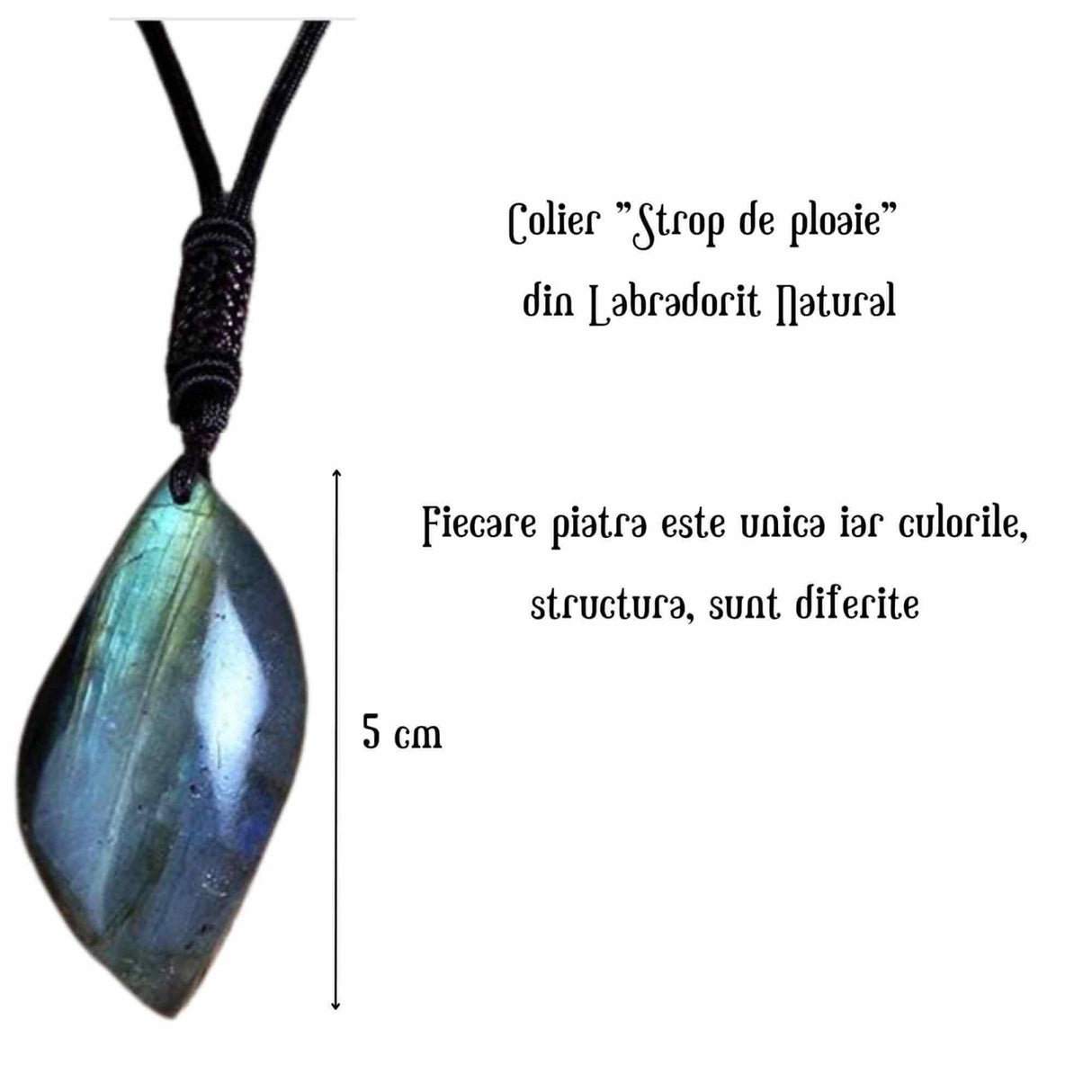 Colier cu Labradorit Natural 5 cm in Forma de "Strop de Ploaie" Piatra Intuitiei si Meditatiei