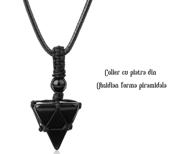 Colier Terapeutic din Obsidian sub Forma de Piramida
