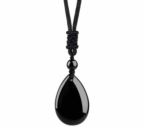Colier din Cristal Obsidian in Forma de Lacrima Bijuterie Manuala cu Snur Reglabil pentru Barbati si Femei