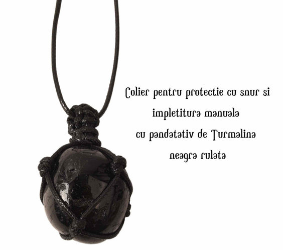 Colier cu sfoara cu Pandantiv impletit din Turmalina Neagra Rulata Naturala Bijuterie pentru protectie