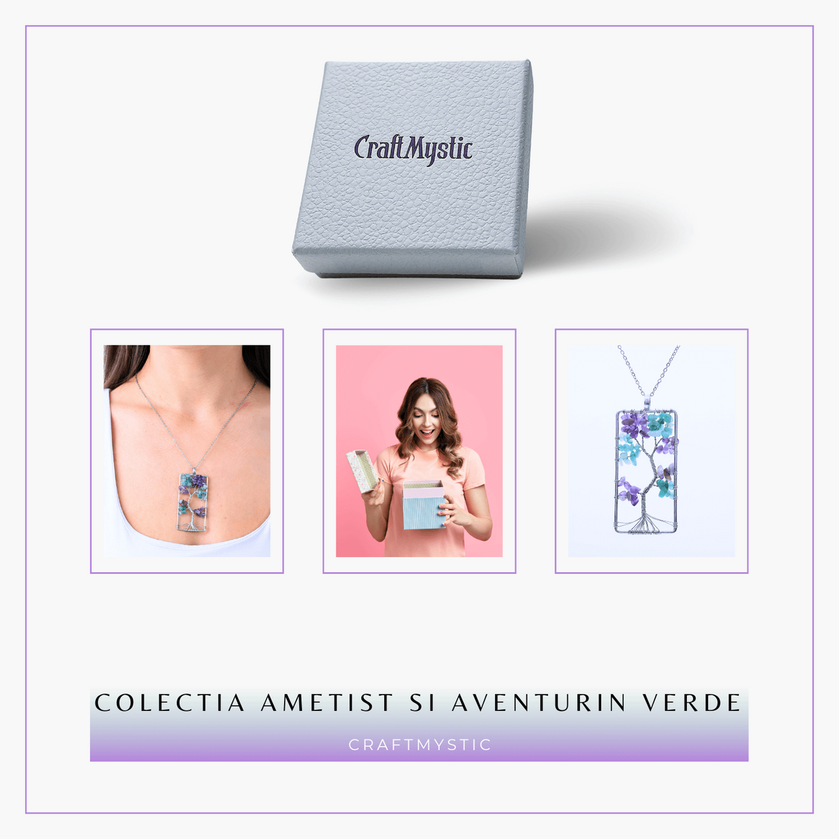 Colier ajustabil cu arborele vietii din ametist si aventurin verde - Armonie si Echilibru