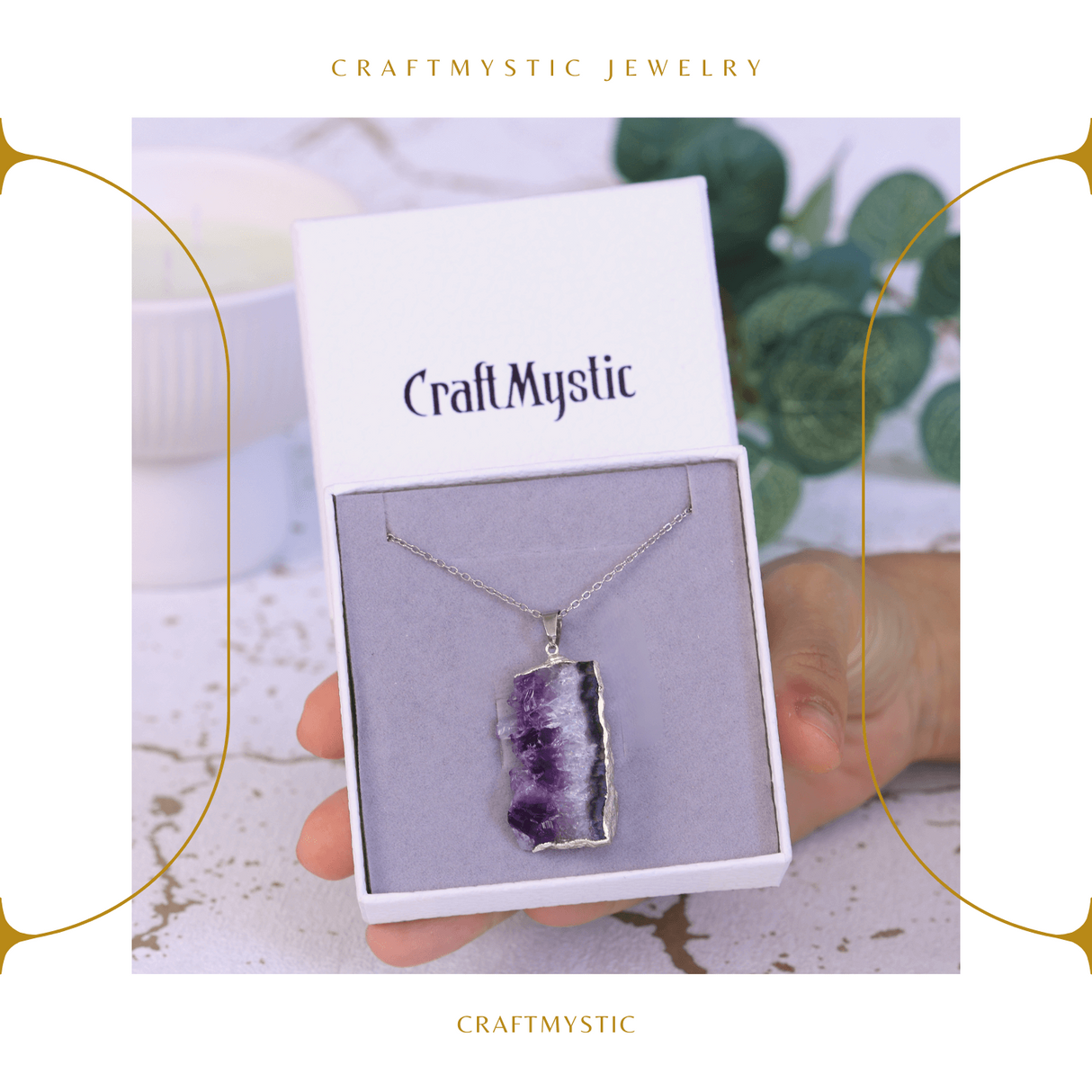 Colier argintiu cu ametist druzy - Claritate si Vindecare