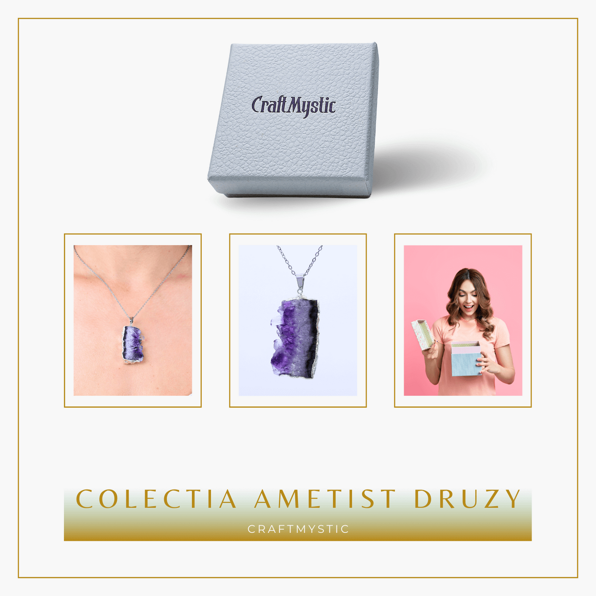 Colier argintiu cu ametist druzy - Claritate si Vindecare