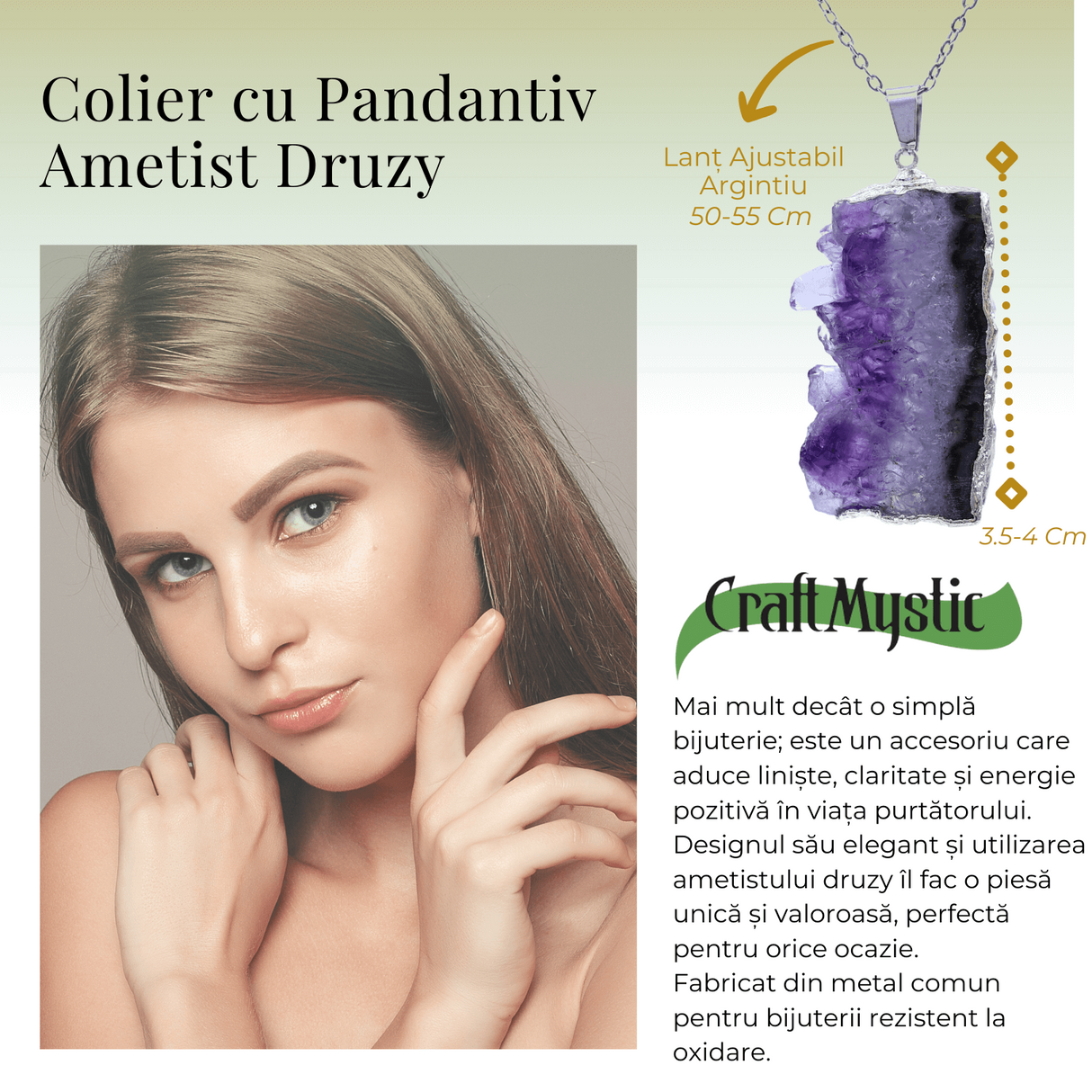 Colier argintiu cu ametist druzy - Claritate si Vindecare