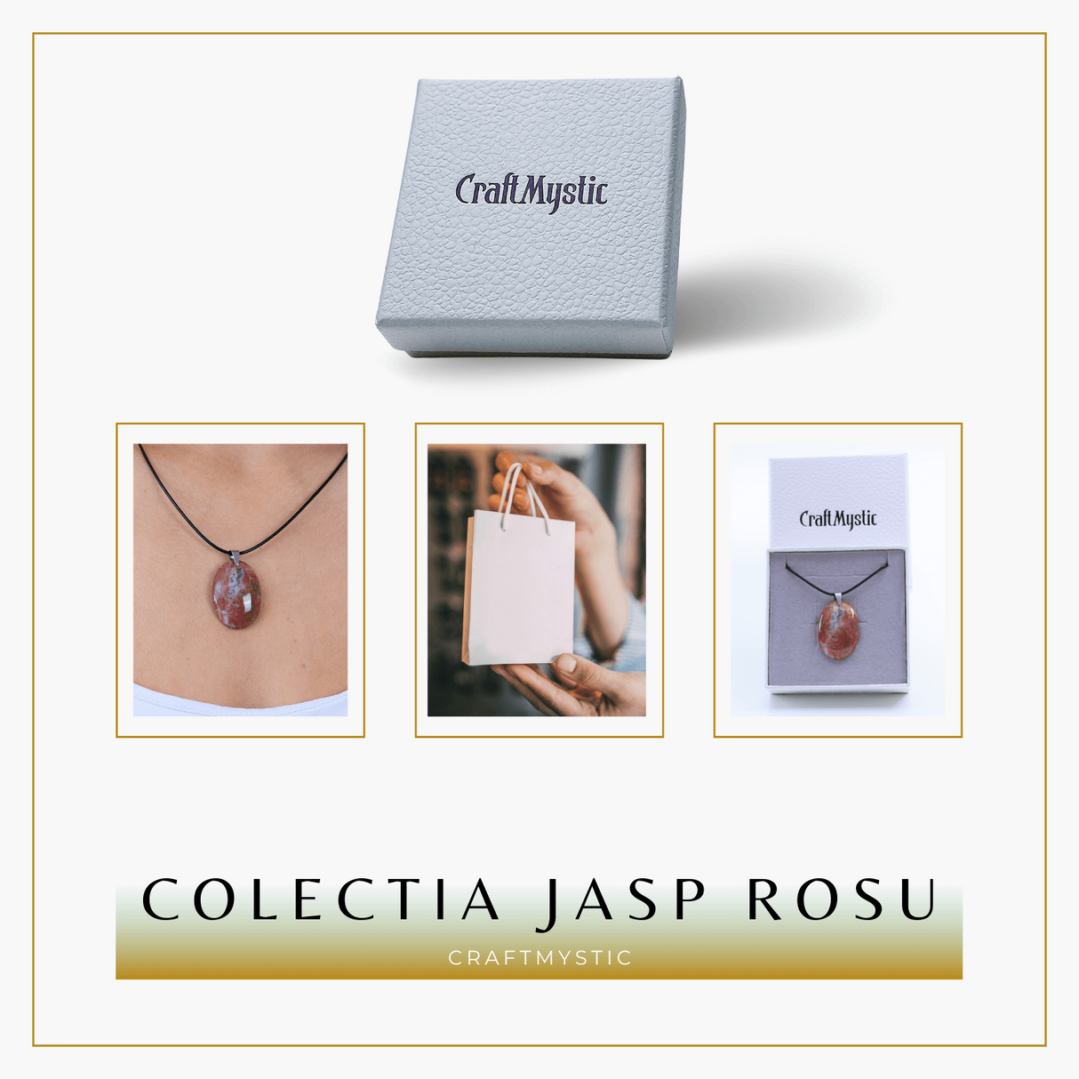 Colier ajustabil cu pandantiv oval Jasp Rosu natural - Energie si Protectie