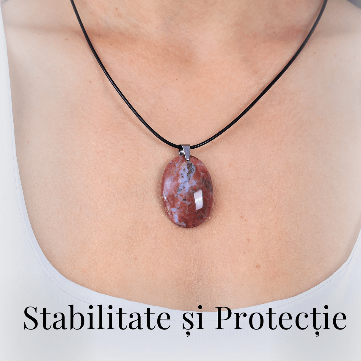Colier ajustabil cu pandantiv oval Jasp Rosu natural - Energie si Protectie