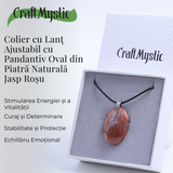 Colier ajustabil cu pandantiv oval Jasp Rosu natural - Energie si Protectie