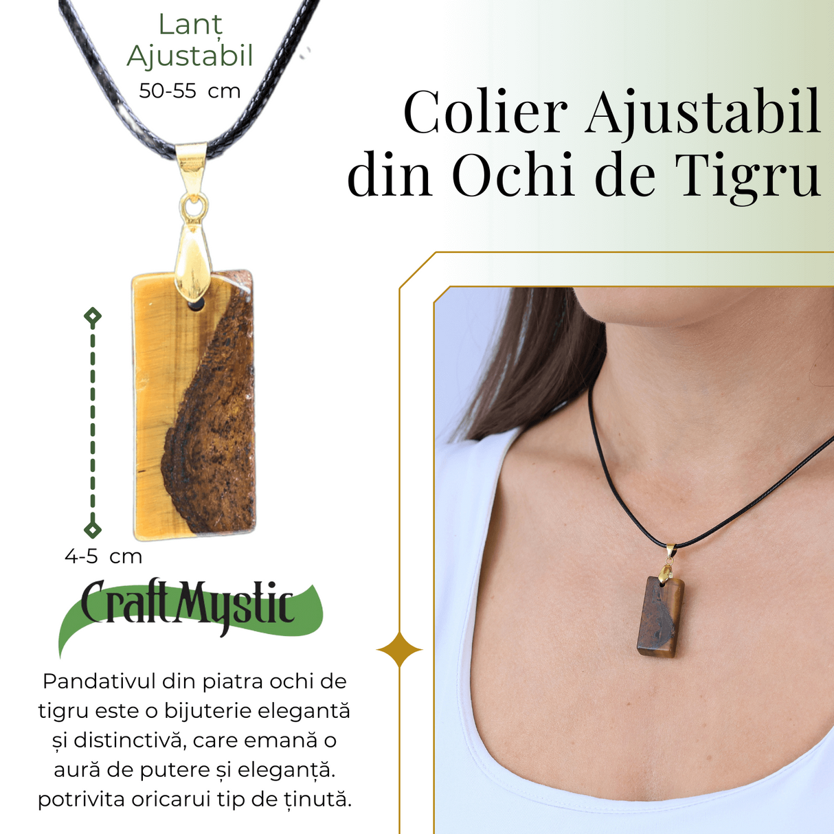 Colier cu Ochi de Tigru forma neregulata pentru Protectie si Energie Pozitiva