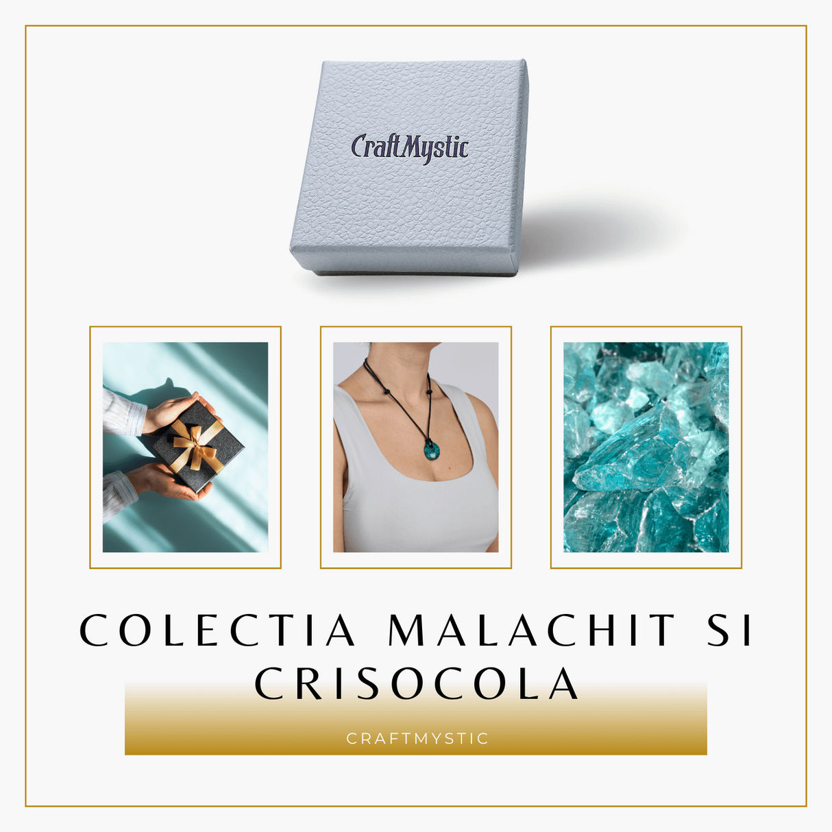 Colier Ajustabil din Piele cu Pandantiv din Malachit si Crisocola Naturala, Forma Ovala, 35-40mm