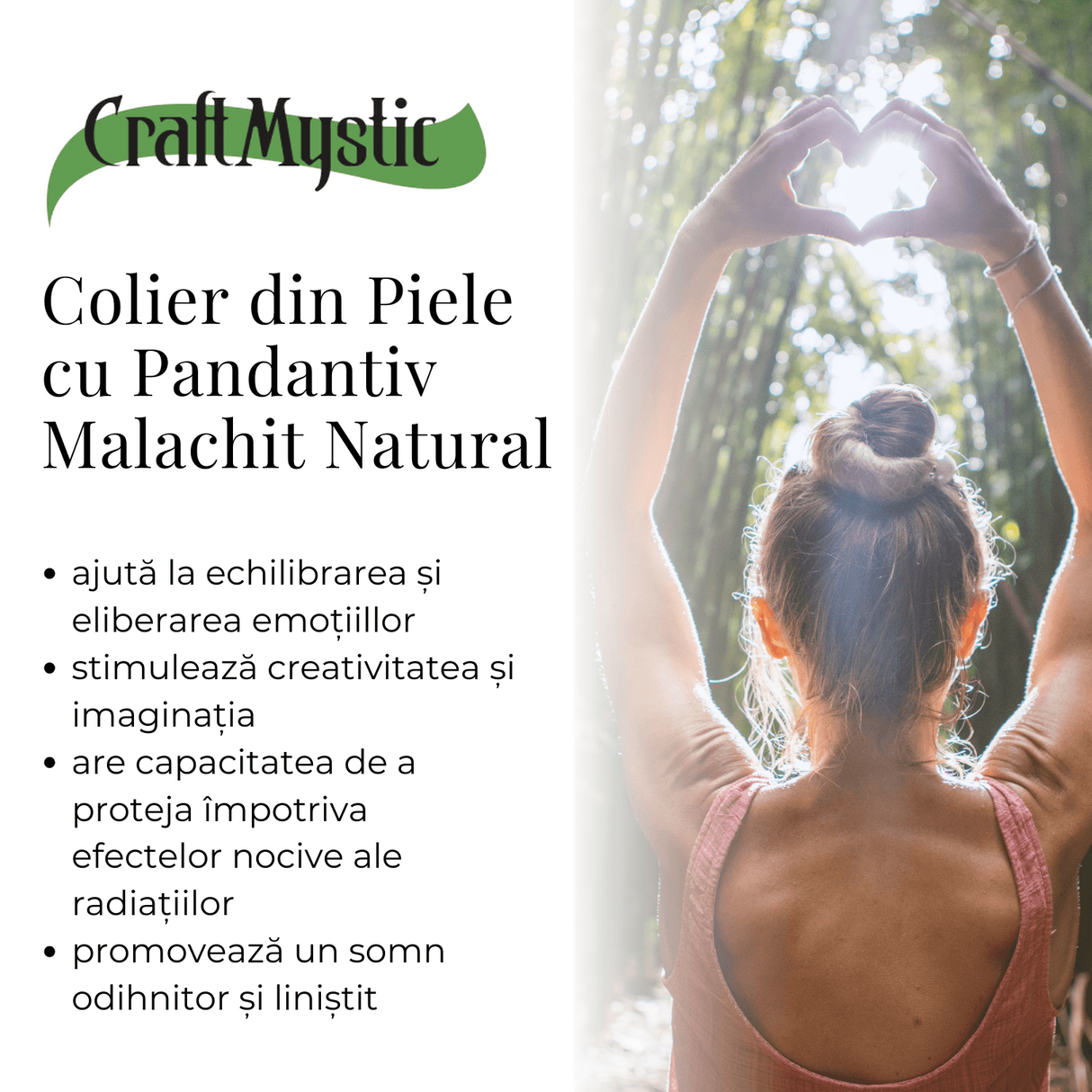 Colier cu Lant din Piele Ajustabil si Pandantiv 45mm in Forma de Virgula din Malachit Natural