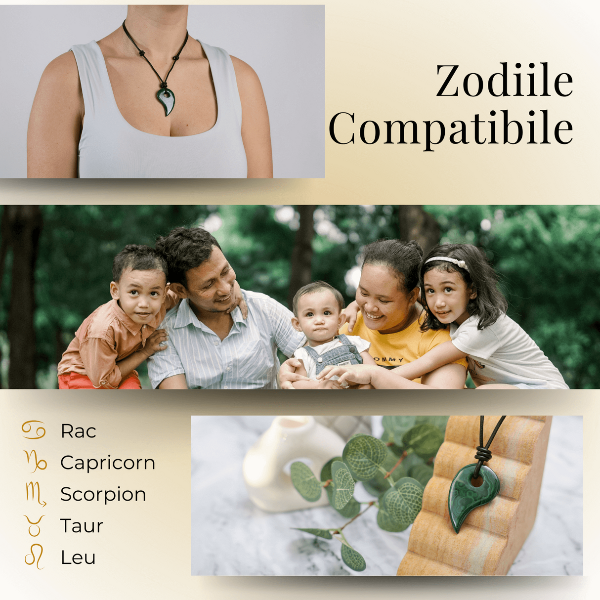 Colier cu Lant din Piele Ajustabil si Pandantiv 45mm in Forma de Virgula din Malachit Natural