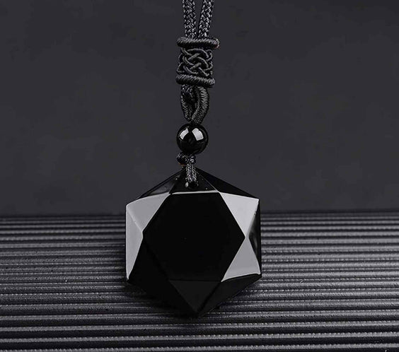 Colier hexagrama realizat din obsidian negru natural - Cristal care protejeaza de afectarea cu energii negative