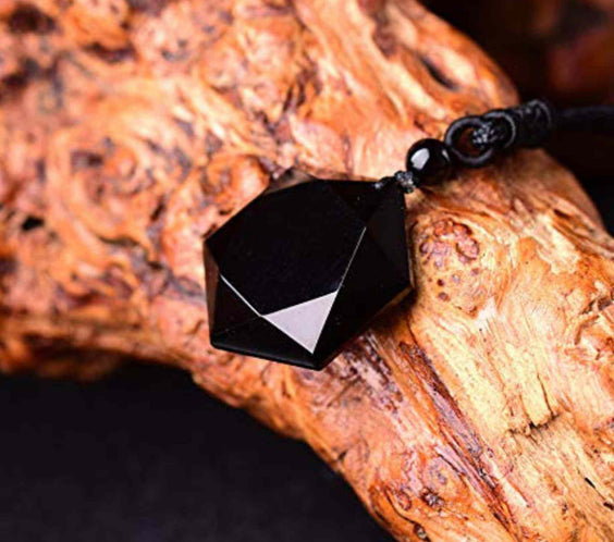 Colier hexagrama realizat din obsidian negru natural - Cristal care protejeaza de afectarea cu energii negative