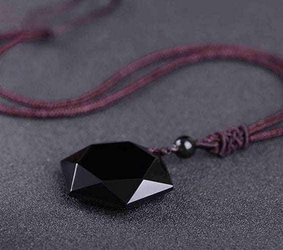 Colier hexagrama realizat din obsidian negru natural - Cristal care protejeaza de afectarea cu energii negative