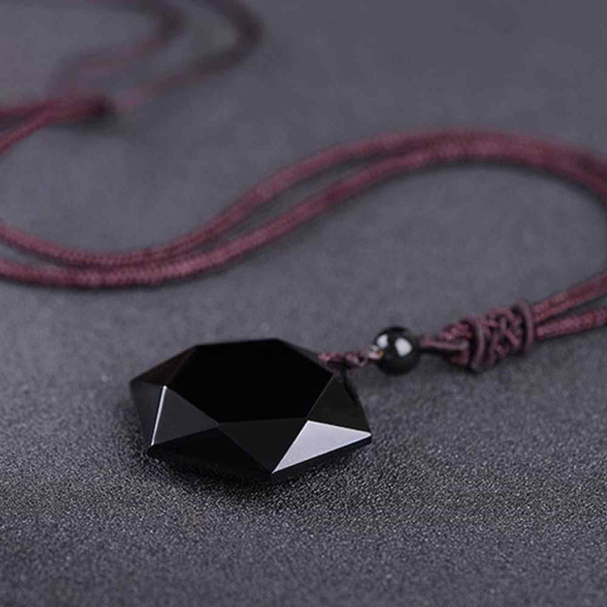 Colier hexagrama realizat din obsidian negru natural - Cristal care protejeaza de afectarea cu energii negative