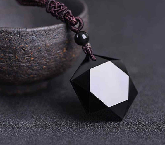 Colier hexagrama realizat din obsidian negru natural - Cristal care protejeaza de afectarea cu energii negative