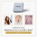Colier Ajustabil Handmade cu Cristal de Cuart Roz in Broscuta Impletita – Lungime Maxima 45 cm