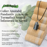 Colier Ajustabil cu Pandantiv din Turmalina Neagra Infasurata in Sarma, 25mm