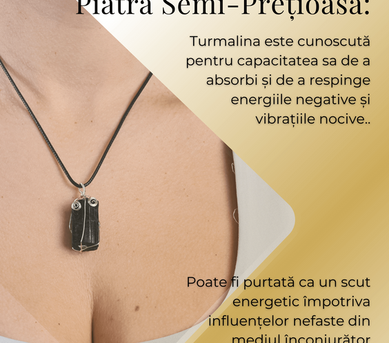 Colier Ajustabil cu Pandantiv din Turmalina Neagra Infasurata in Sarma, 25mm